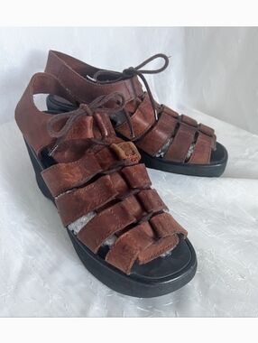 Vintage Brown Leather Gladiator Platforms - Size 39